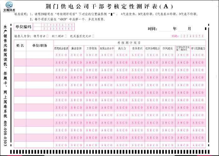 供電公司干部考核定性測評表A