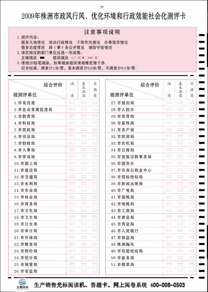 株州市政風行風優(yōu)化環(huán)境和行政效能社會化測評卡